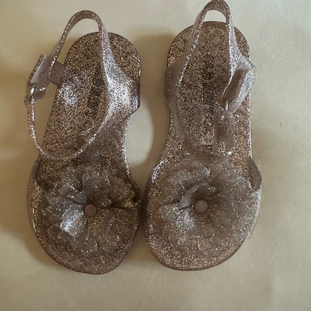Glittery Jelly Sandals with Floral Accent